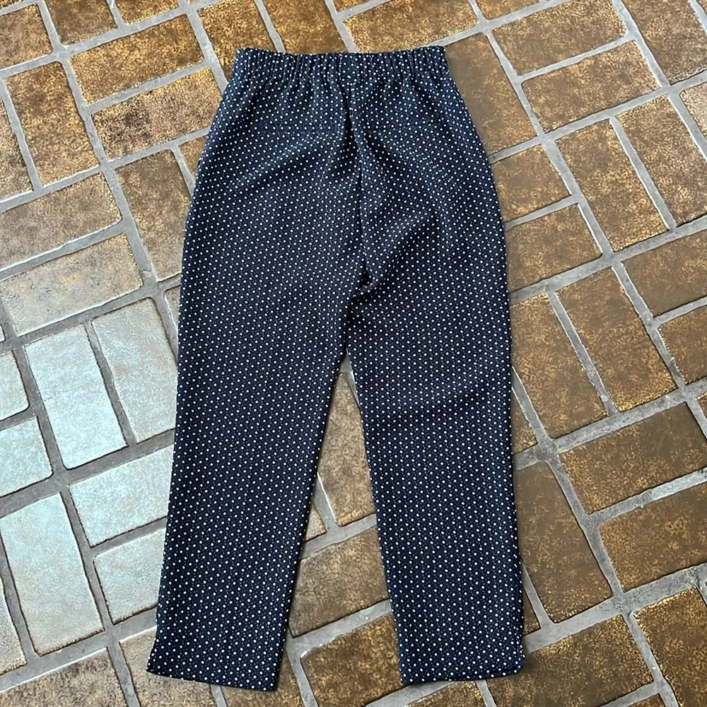 J. Crew Navy & White Printed High-Rise Cropped Slim Leg Trouser Pant